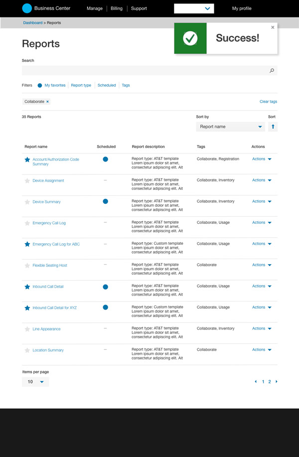 Report detail page actions microwire